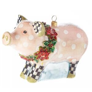 Brand New Mackenzie Childs Glass Ornament - Polka Dot Pig